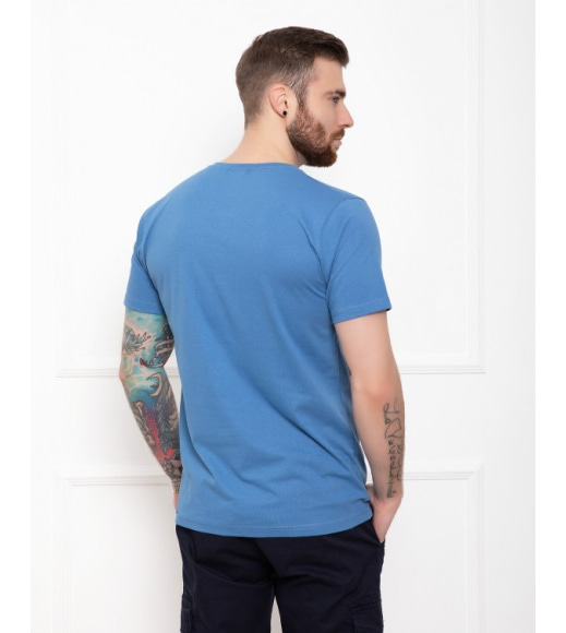 Синя трикотажна футболка з об`ємним принтом