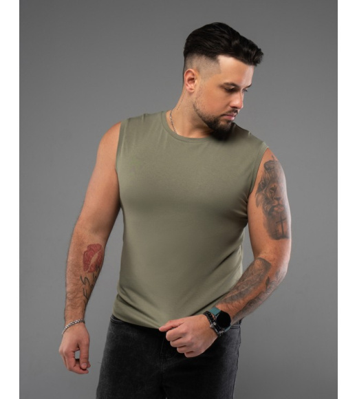 Еластична футболка-безрукавка кольору хакі