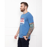 Синя трикотажна футболка з молодіжним принтом