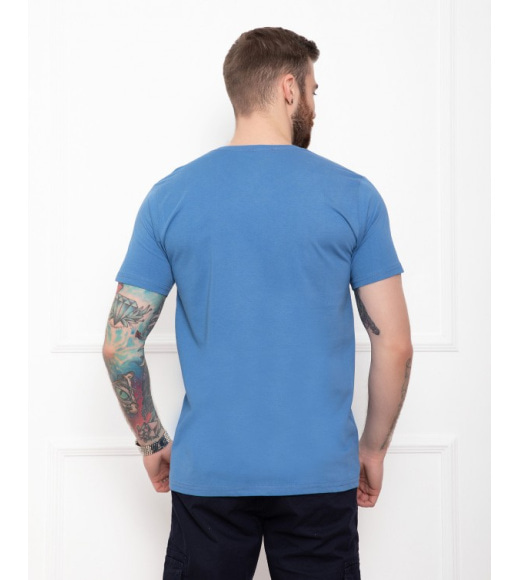 Синя трикотажна футболка з молодіжним принтом