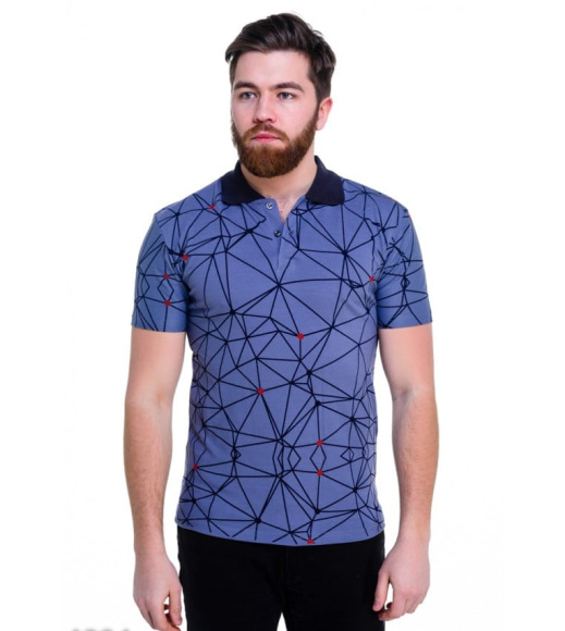 Бузкова футболка-поло зі стильним геометричним принтом