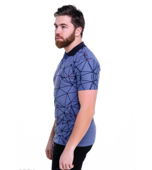 Сиреневая футболка-поло со стильным геометрическим принтом