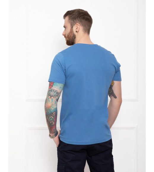 Синя бавовняна принтована футболка