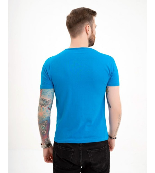 Синя футболка з тонкої бавовни з написом