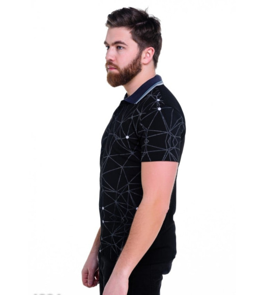 Чорна футболка-поло зі стильним геометричним принтом
