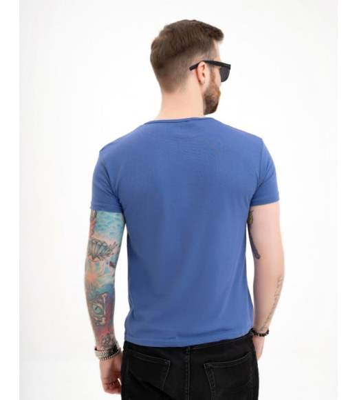 Синяя хлопковая футболка с крупным принтом