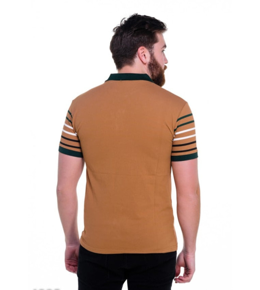 Коричневая мужская футболка-поло с контрастными цветными полосами