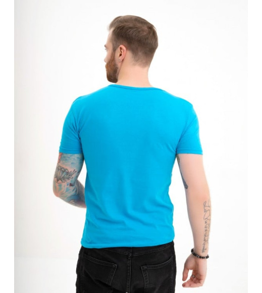 Блакитна бавовняна футболка з принтом