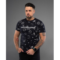 Темно-синяя трикотажная футболка с рисунками