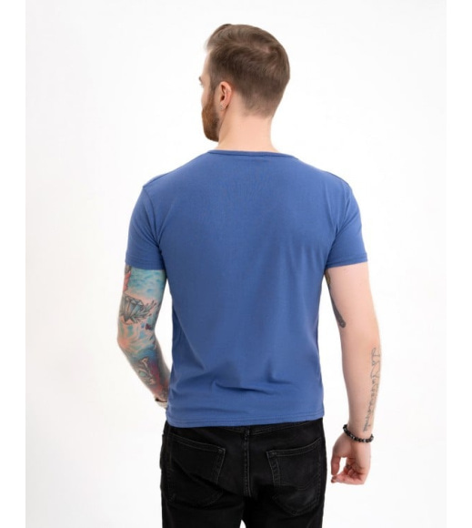 Синяя футболка из тонкого хлопка с принтом