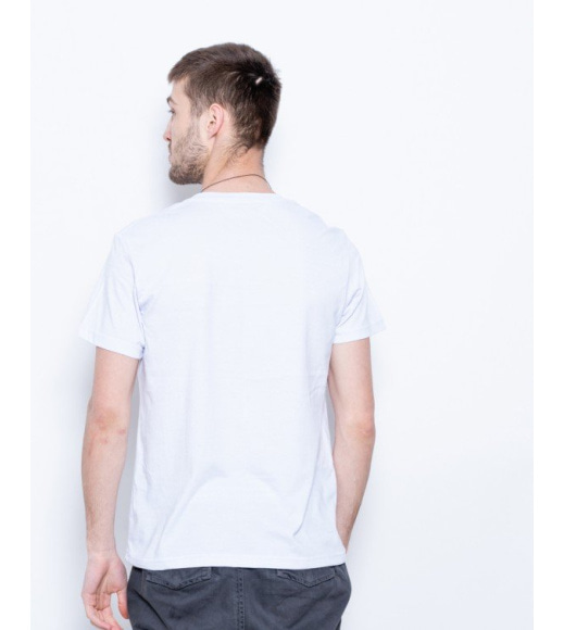 Біла тонка трикотажна футболка з яскравим принтом