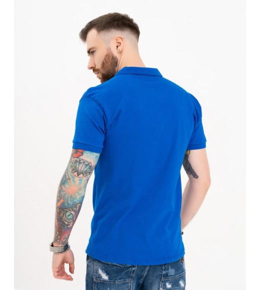 Синяя яркая коттоновая футболка-поло