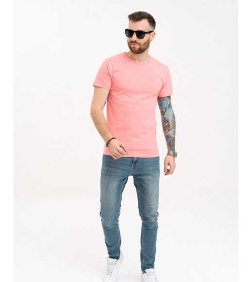 Розовая однотонная футболка из трикотажа