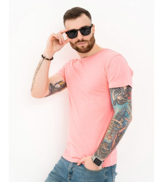 Розовая однотонная футболка из трикотажа