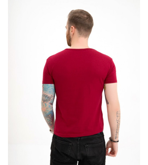Бордовая хлопковая футболка с крупным принтом