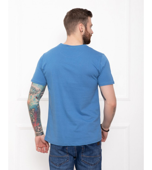 Синя бавовняна футболка з написами
