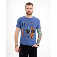 Синяя футболка из хлопка с тропическим принтом