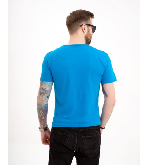 Блакитна бавовняна футболка з монохромним принтом