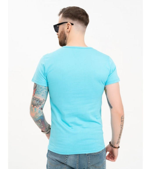 Голубая однотонная футболка из трикотажа