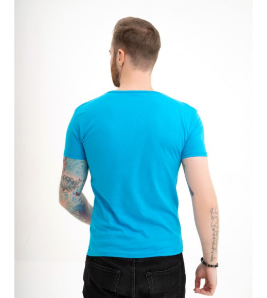 Голубая хлопковая футболка с крупным принтом
