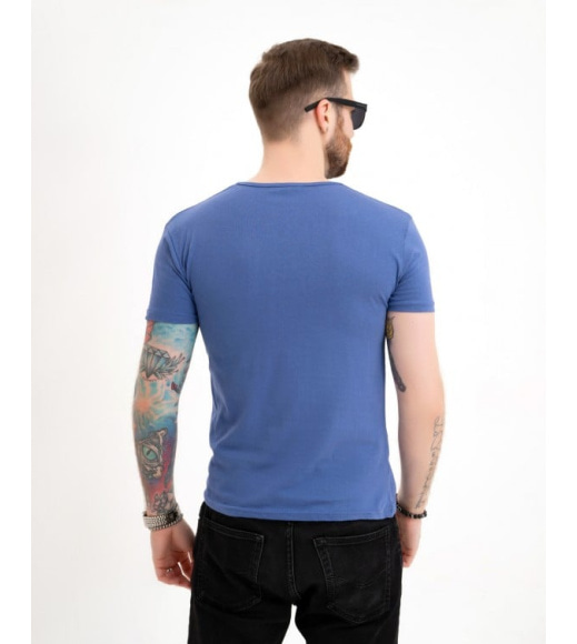 Синя футболка з тонкої бавовни з написами