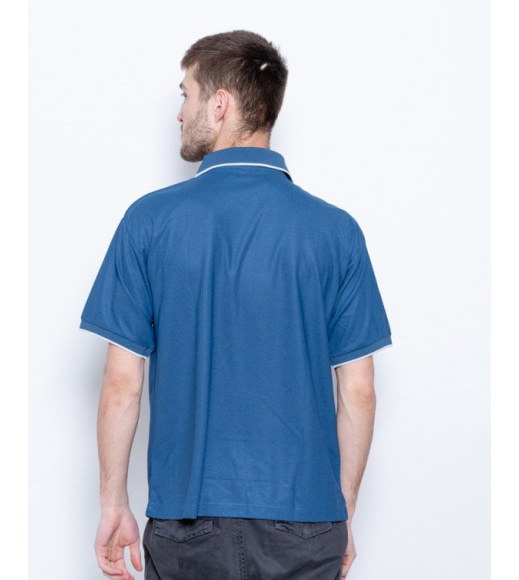 Синяя спортивная футболка-поло с серыми вставками