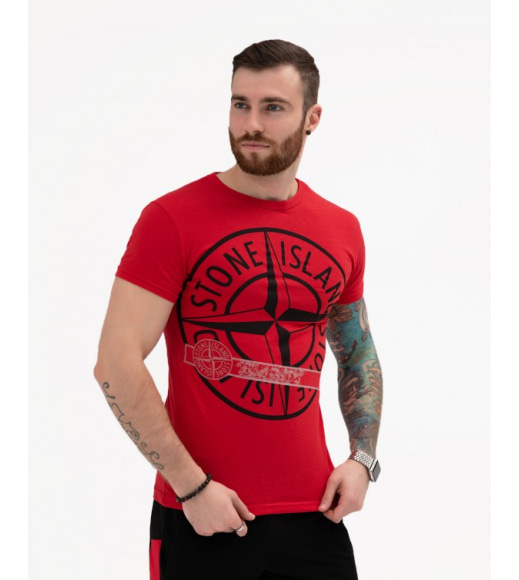 Червона бавовняна футболка з великим принтом