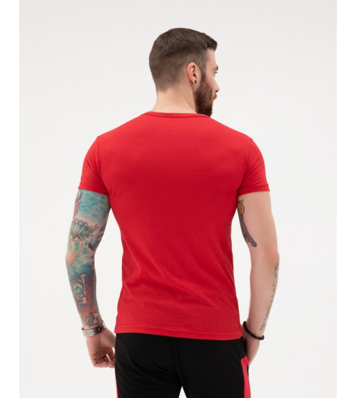 Красная хлопковая футболка с крупным принтом