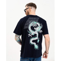 Темно-синяя свободная футболка с принтованным драконом