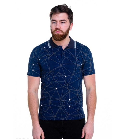 Синяя футболка-поло со стильным геометрическим принтом