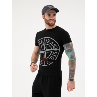 Черная хлопковая футболка с крупным принтом