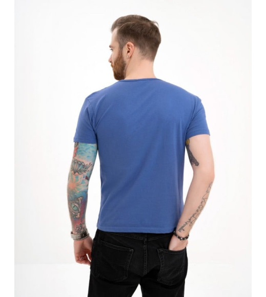 Синя бавовняна футболка з принтом та написом