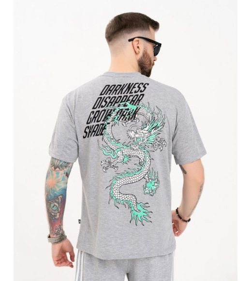 Серая свободная футболка с принтованным драконом