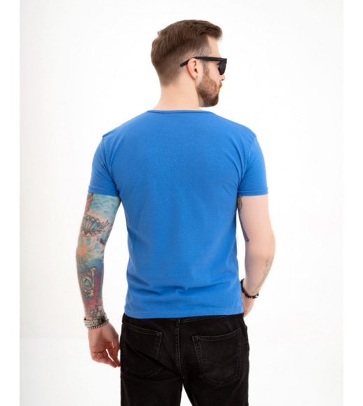 Блакитна футболка з тонкої бавовни з написами