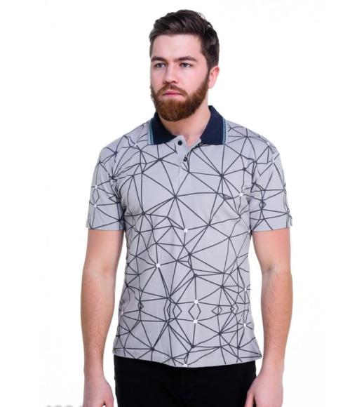 Серая футболка-поло со стильным геометрическим принтом