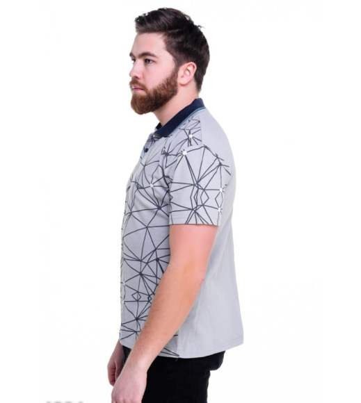 Серая футболка-поло со стильным геометрическим принтом