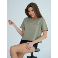 Укороченная футболка из хлопка цвета хаки с надписью