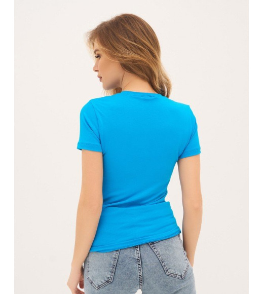Голубая эластичная футболка с принтом