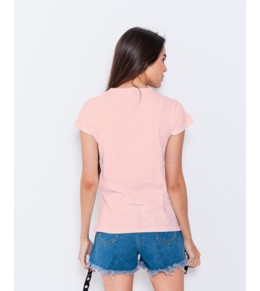 Розовая летняя футболка с надписями