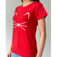 Красная хлопковая футболка с кошечкой