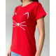 Красная хлопковая футболка с кошечкой
