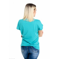 Бирюзовая футболка с короткими рукавами и крупной вышивкой пайетками с совой