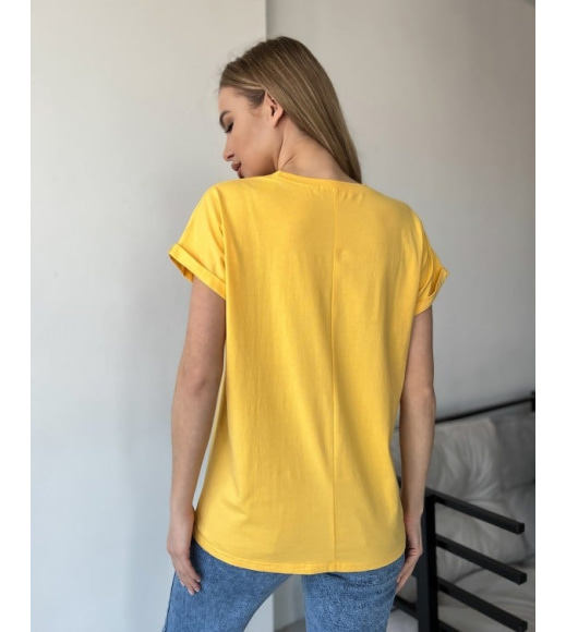 Жовта футболка кімоно з блискучим декором