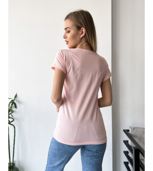 Рожева бавовняна футболка з малюнком та написом
