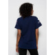 Темно-синяя трикотажная удлиненная футболка с принтом, стразами и жемчугом