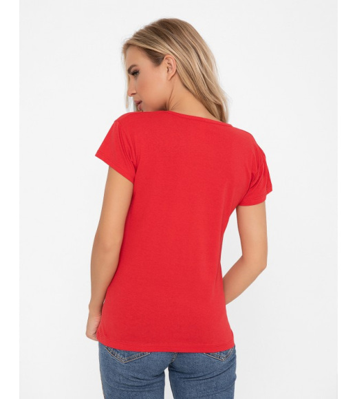 Красная трикотажная футболка с кошачьим принтом