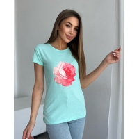 Бирюзовая хлопковая футболка с цветочным рисунком