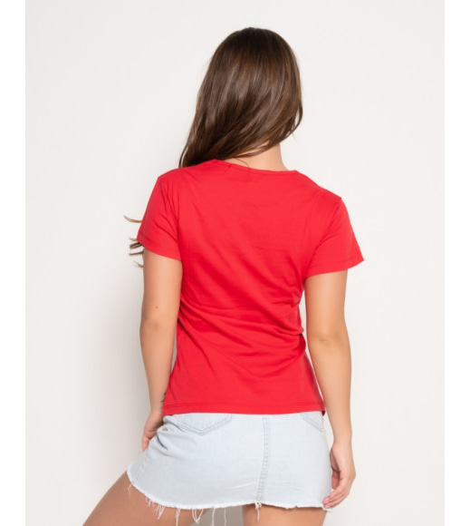 Червона котонова футболка з написами