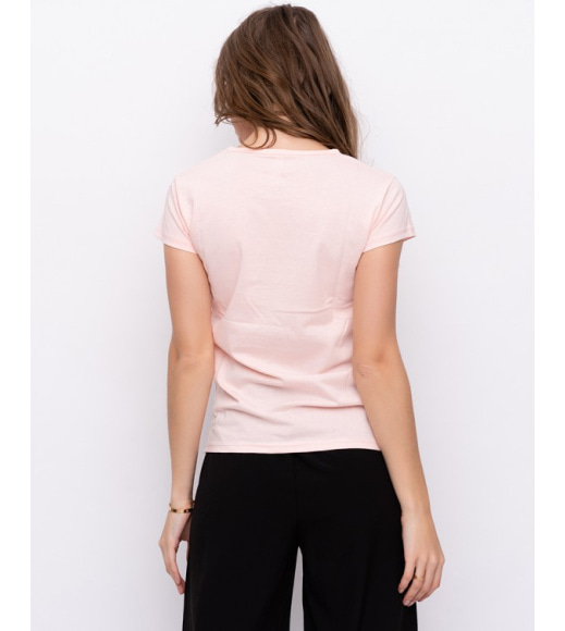 Рожева бавовняна футболка з написом блискучим