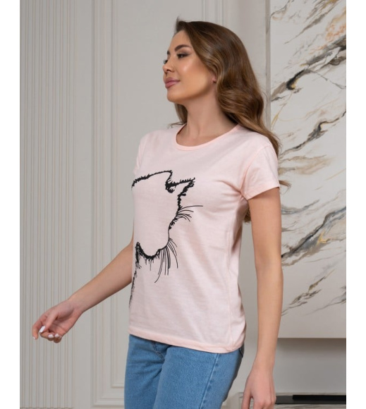 Розовая хлопковая футболка с кошачьим силуэтом